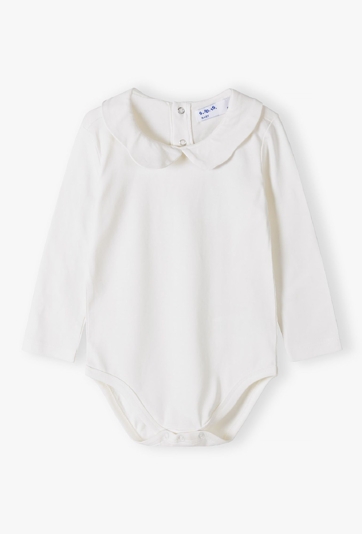 Białe body dziewczęce bawełniane z kołnierzykiem