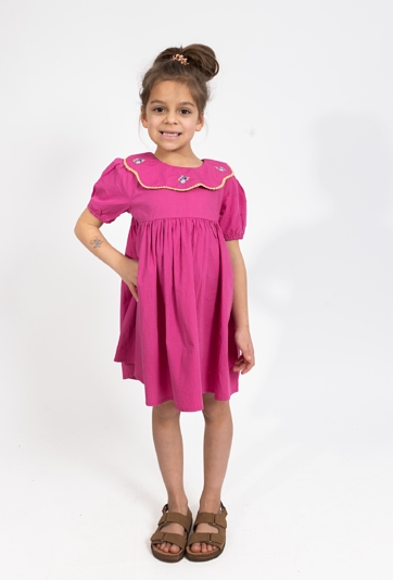 Sukienka z kołnierzykiem i haftem