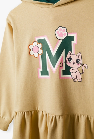 Sukienka z dzianiny dresowej - beżowa z kotem - 5.10.15.