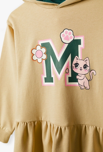 Sukienka z dzianiny dresowej - beżowa z kotem - 5.10.15.