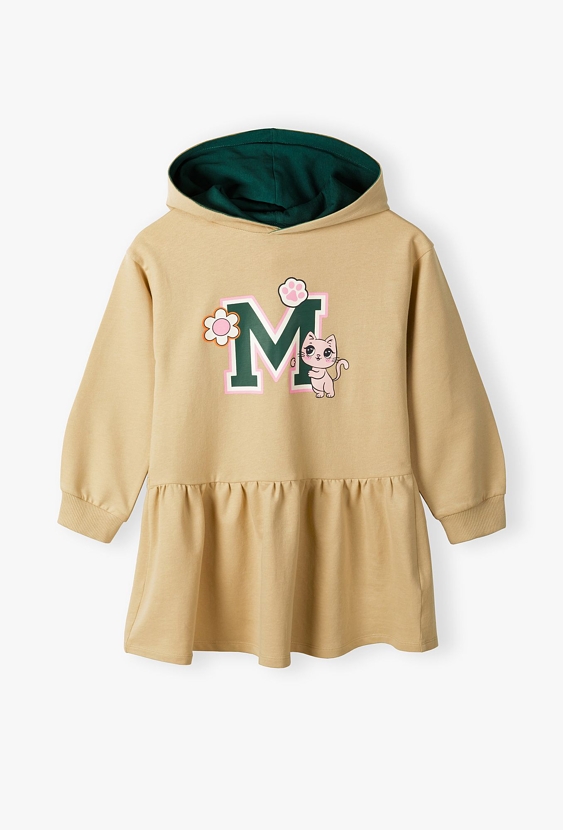 Sukienka z dzianiny dresowej - beżowa z kotem - 5.10.15.