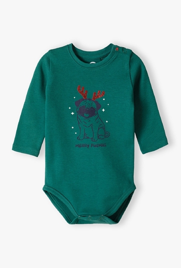 Zielone body niemowlęce z motywem świątecznym