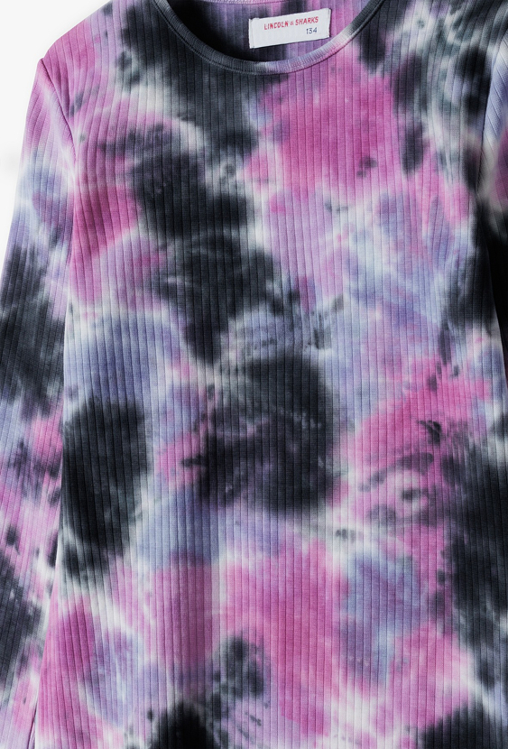 Sukienka dziewczęca tie-dye z długim rękawem