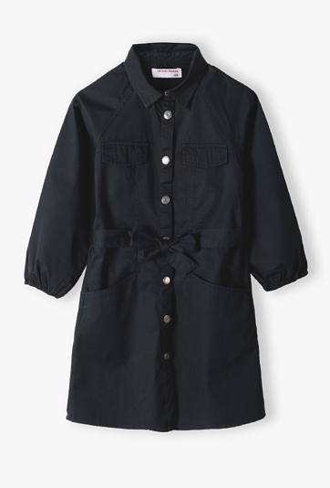 Czarna sukienka dziewczęca wiązana w pasie - Lincoln&Sharks