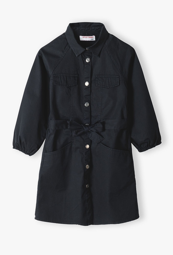 Czarna sukienka dziewczęca wiązana w pasie - Lincoln&Sharks