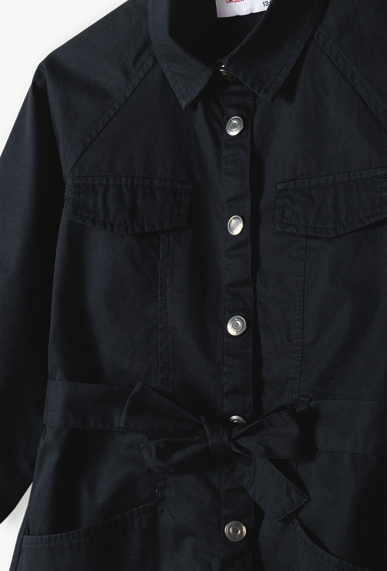 Czarna sukienka dziewczęca wiązana w pasie - Lincoln&Sharks