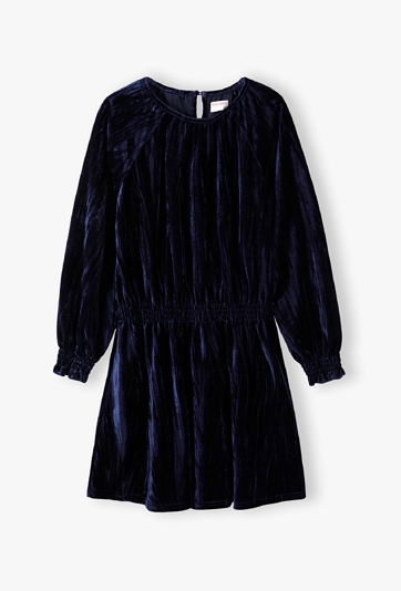 Elegancka granatowa sukienka dziewczęca z długim rękawem