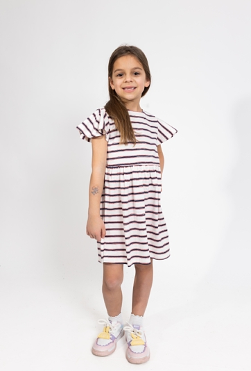 Dziewczęca sukienka w paski z krótkim rękawem
