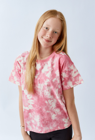 Koszulka z krótkim rękawem tie-dye - różowa