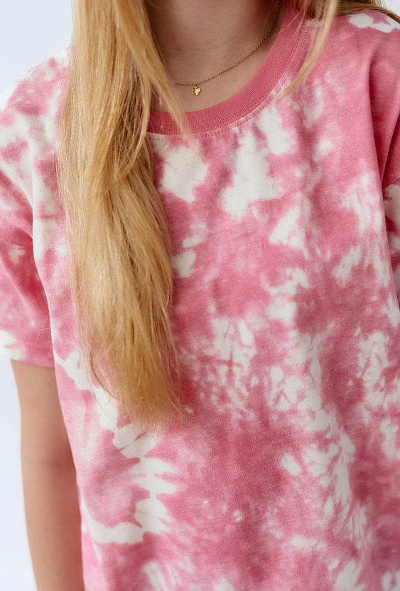 Koszulka z krótkim rękawem tie-dye - różowa