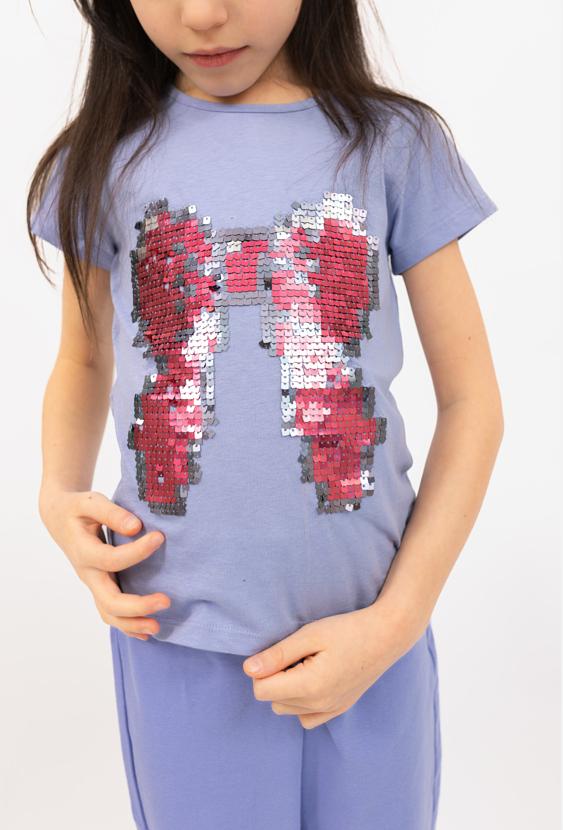 Koszulka dziewczęca z cekinową kokardą