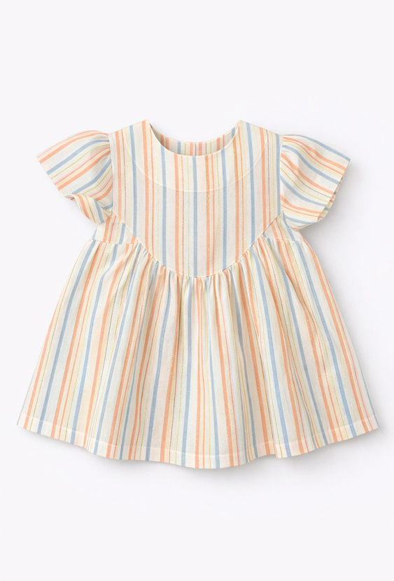 Niemowlęca sukienka w kolorowe i metaliczne paski