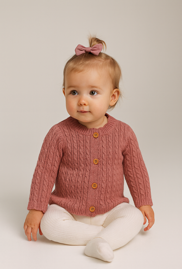 Sweter niemowlęcy rozpinany z warkoczowym splotem