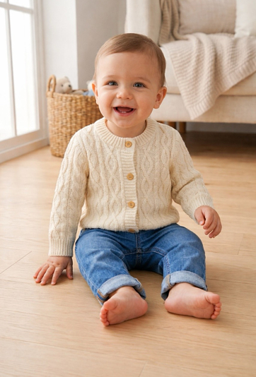 Sweter chłopięcy rozpinany z warkoczowym splotem