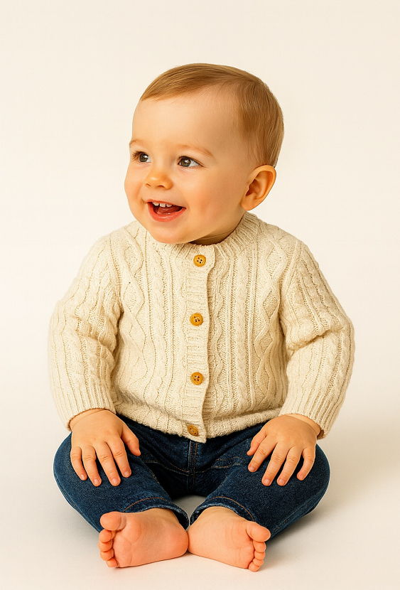 Sweter chłopięcy rozpinany z warkoczowym splotem