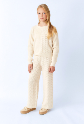 Sweter dziewczęcy ecru z dekoracyjnym splotem