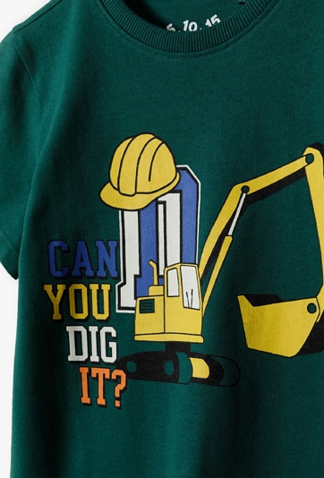 T-shirt dla chłopca - zielony z koparką - 5.10.15.