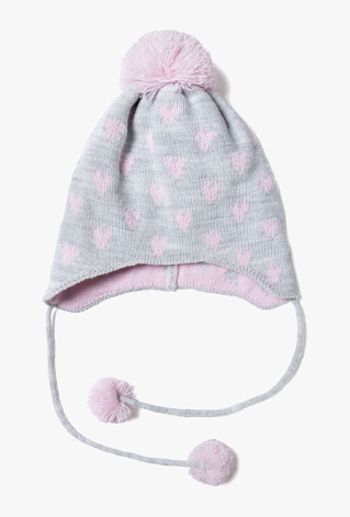 Czapka zimowa dla niemowlaka - szara w serduszka