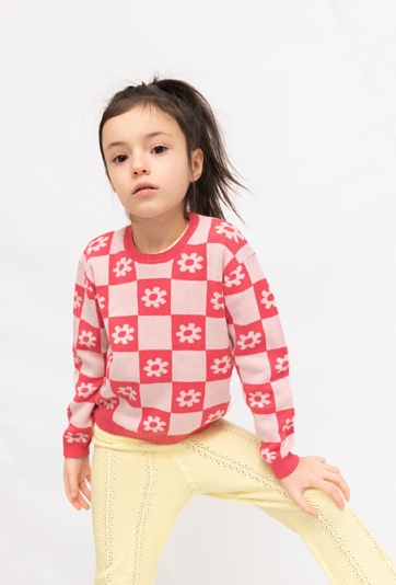 Sweter dla dziewczynki w szachownicę