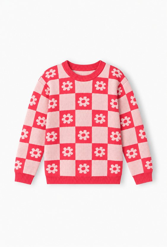 Sweter dla dziewczynki w szachownicę