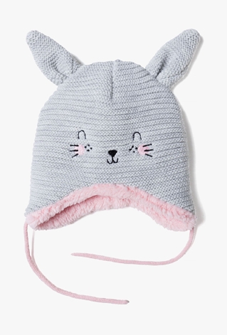 Czapka zimowa dla niemowlaka - szara z uszami