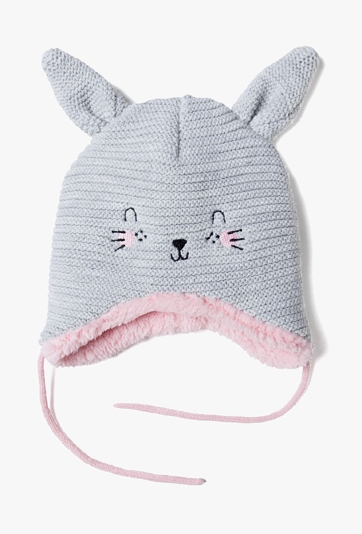 Czapka zimowa dla niemowlaka - szara z uszami