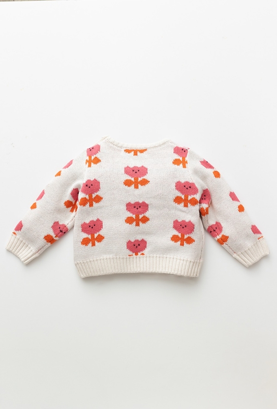 Ecru sweter niemowlęcy z żakardowym wzorem kwiatków