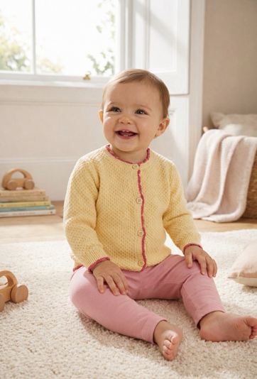 Sweter niemowlęcy rozpinany z kontrastowym wykończeniem