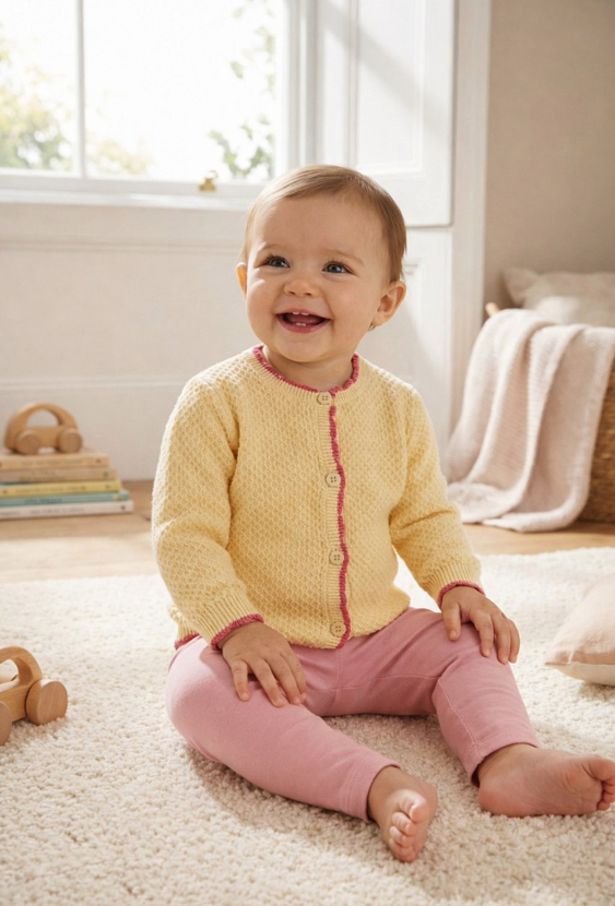 Sweter niemowlęcy rozpinany z kontrastowym wykończeniem