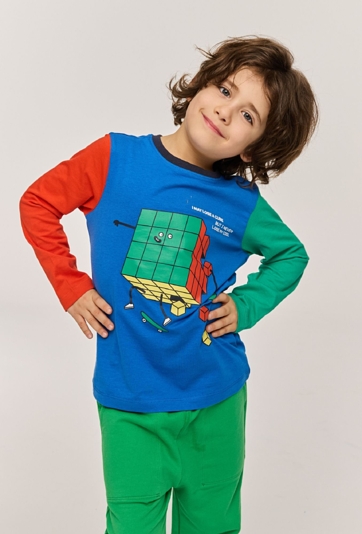 Bluzka z długim rękawem z nadrukiem kostki Rubika