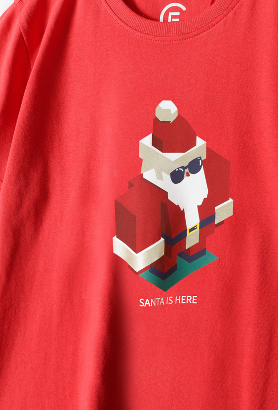 Świąteczny t- shirt męski - czerwony z napisem Santa is here