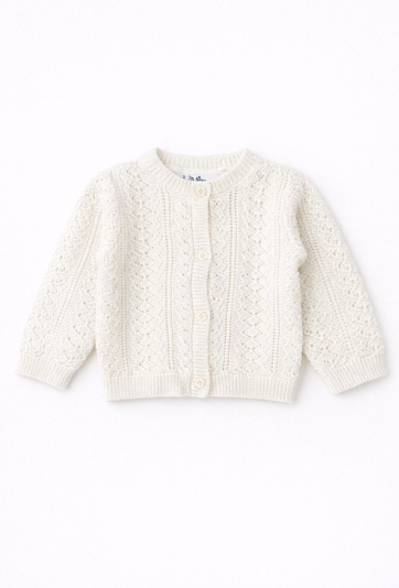 Sweter rozpinany niemowlęcy z ażurowej dzianiny