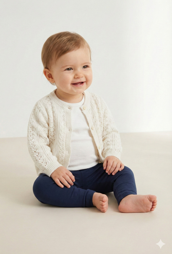 Sweter rozpinany niemowlęcy z ażurowej dzianiny