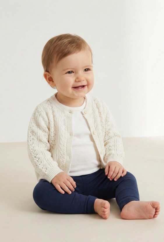 Sweter rozpinany niemowlęcy z ażurowej dzianiny