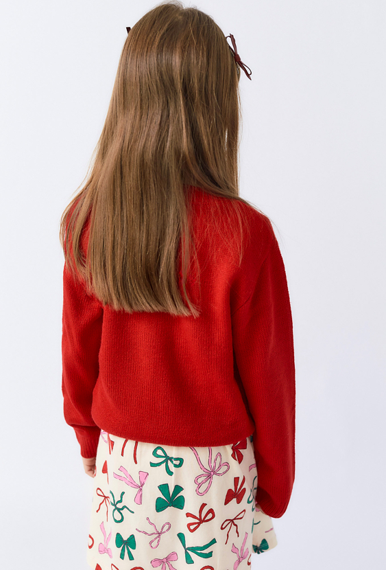 Dziewczęcy czerwony sweter z kokardą