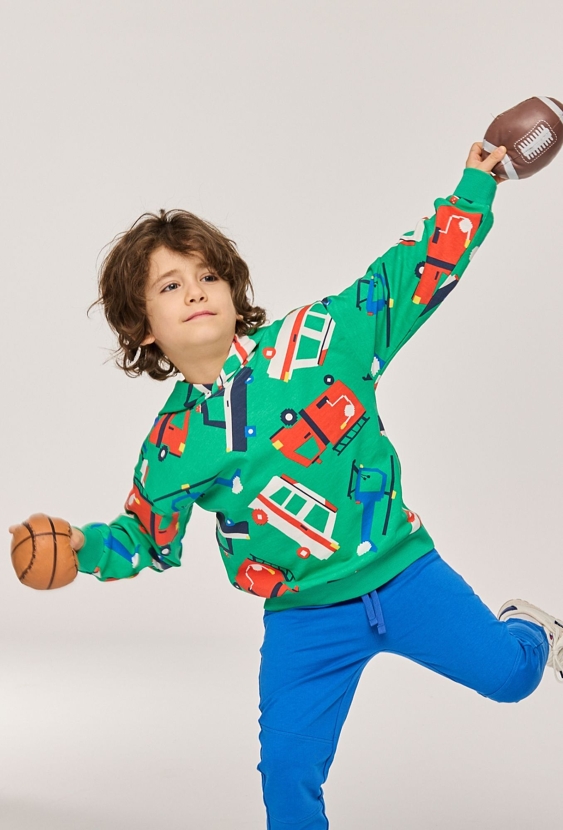 Bluza nierozpinana z kapturem nadruk autka