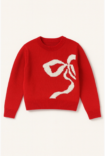 Czerwony sweter dziewczęcy z kokardą