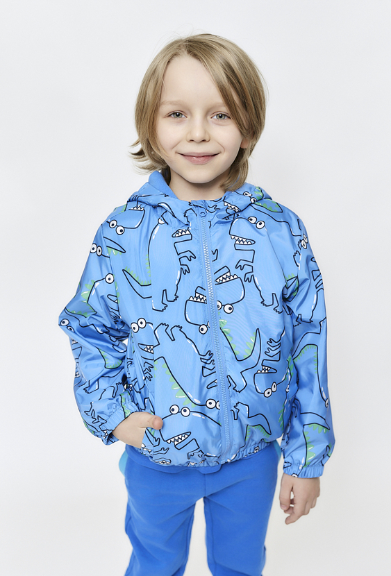 Kurtka chłopięca przejściowa - niebieska w dinozaury