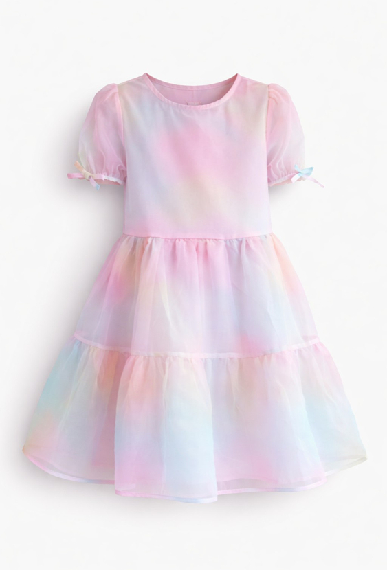 Tęczowa sukienka dla dziewczynki – tiulowa, pastelowa