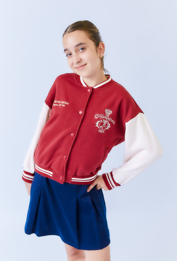 Czerwona, ocieplana bomberka dziewczęca z haftem