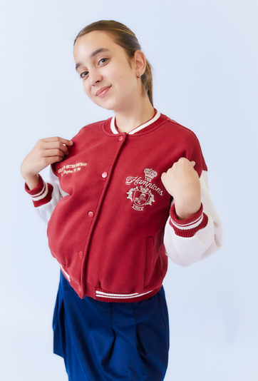 Czerwona, ocieplana bomberka dziewczęca z haftem