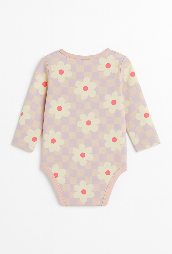 Body niemowlęce z długim rękawem w kwiatki – fioletowe