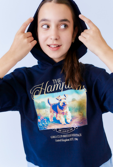 Bluza dziewczęca z kapturem i nadrukiem pieska