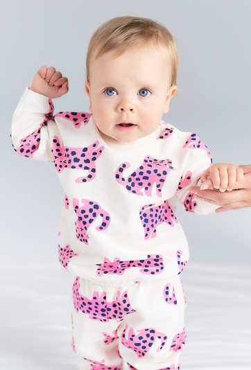 Bluza dresowa dla niemowlaka - ecru w różowe tygryski - 5.10.15.