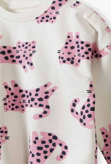 Bluza dresowa dla niemowlaka - ecru w różowe tygryski - 5.10.15.