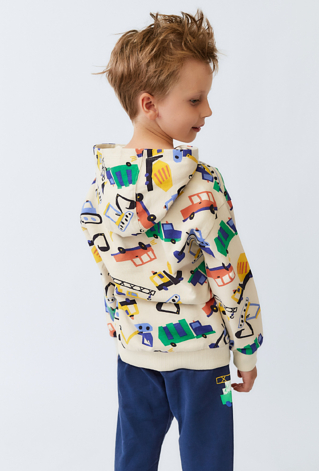 Bluza dziecięca ecru z kapturem – nadruk pojazdów