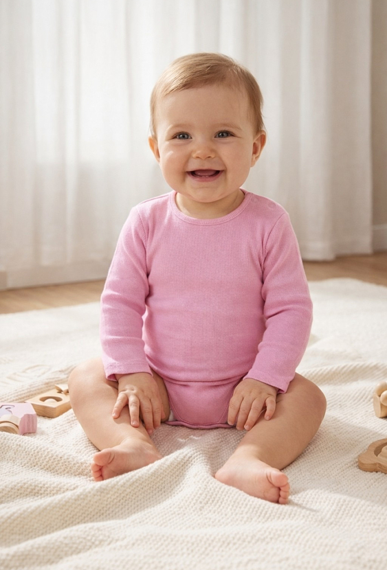 Różowe body w prążki - długi rękaw - 5.10.15.