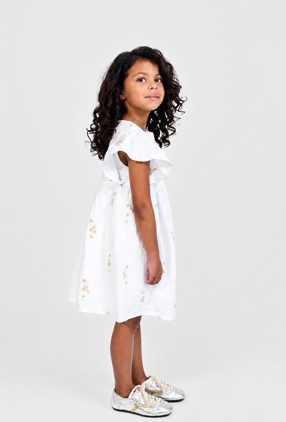 Sukienka dziewczęca w kwiatuszki z motylkowym rękawkiem