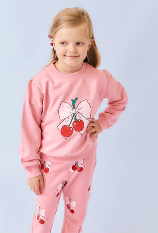 Różowa bluza z kokardką i nadrukiem wisienek - Limited Edition