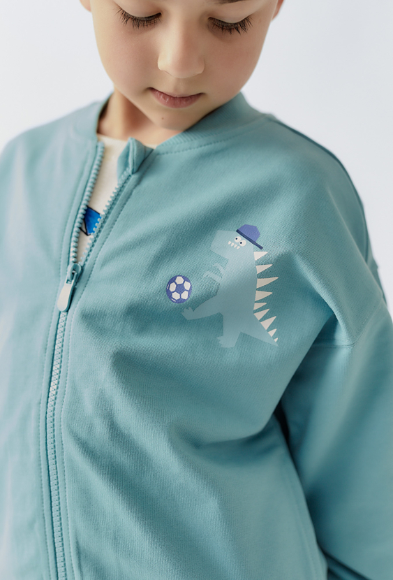 Bluza dresowa dla chłopca - zielona z dinozaurem